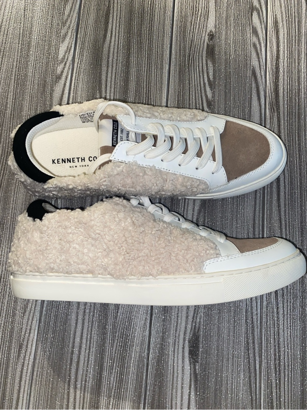 Kenneth Cole New York Taupe Suede & White Leather Shearling Sneakers